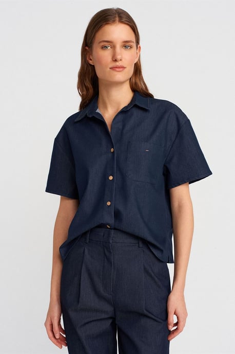 Vrouwen Linnen Gemengde Korte Mouwen Shirt - Image 1