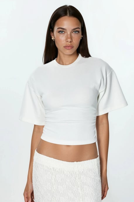 Ronde Hals Effen Katoen-Lycra T-Shirt - Image 5