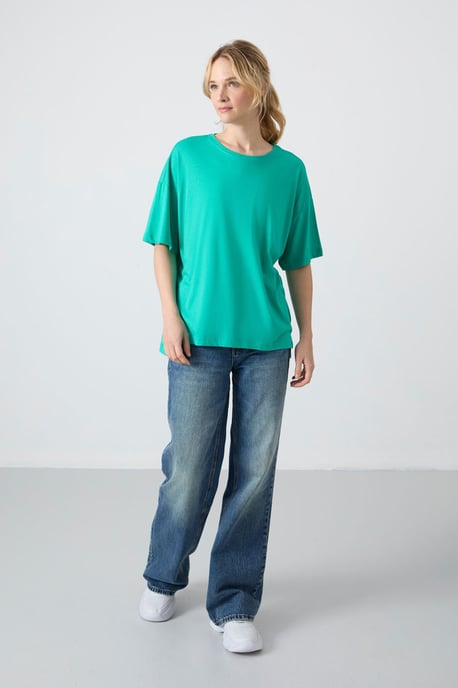 Oversized Katoen-Modal Crew Neck T-Shirt - Image 3