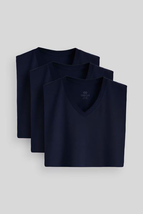 Heren Katoen Elastaan V-Hals T-Shirt - Image 2