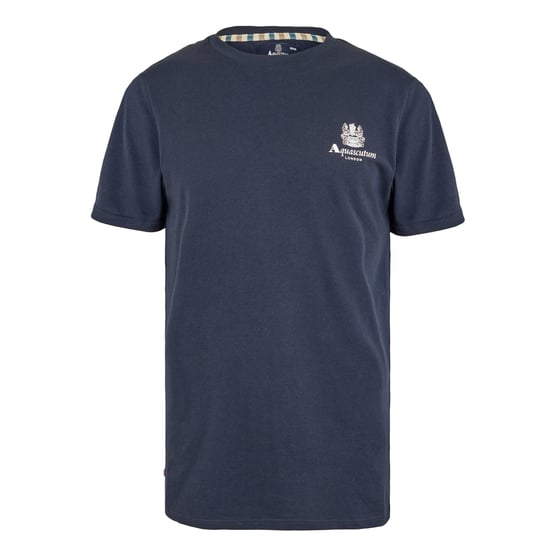 Aquascutum Heren London Borstlogo Crew Neck T-Shirt (Marine/Wit) - Image 1