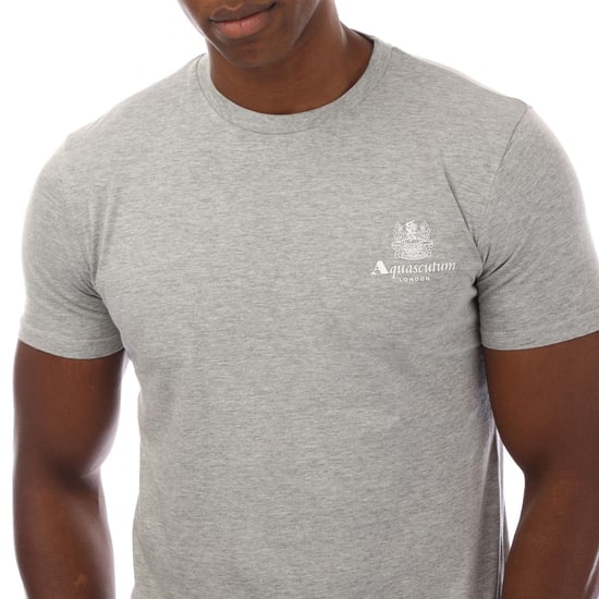 Aquascutum Heren London Borstlogo Crew Neck T-Shirt (Marine/Wit) - Image 3