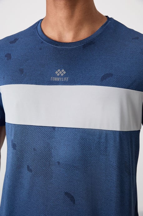 Mäns Färgblockerad Rundhalsad T-shirt - Image 4