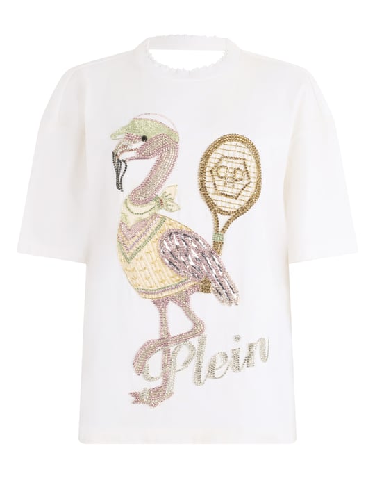 Open Back Man Fit T-Shirt Flamingo Crystals - Image 1