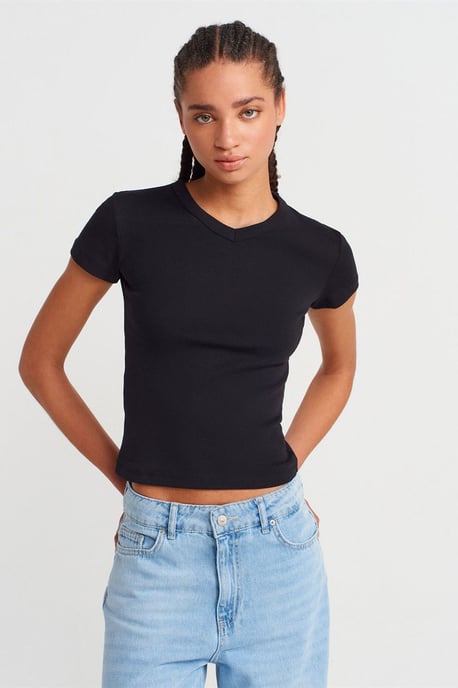 Slim Fit Katoenen V-hals T-Shirt - Image 1