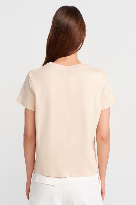 Dam T-shirt i bomull med ribbat rundhalsade - Image 2