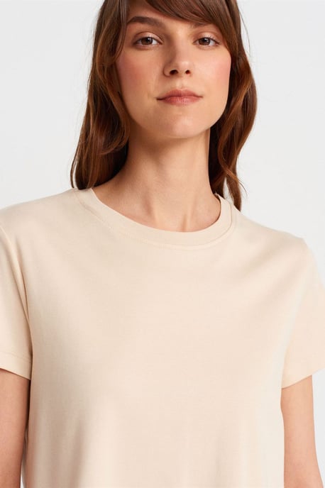 Dam T-shirt i bomull med ribbat rundhalsade - Image 3