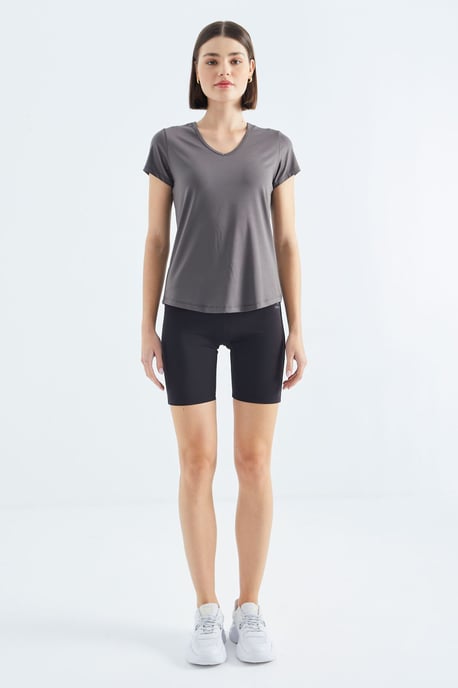 Dames Effen V-Hals Korte Mouwen T-Shirt - Image 2
