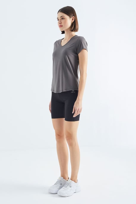 Dames Effen V-Hals Korte Mouwen T-Shirt - Image 6