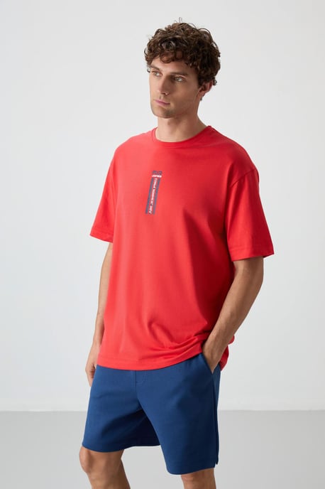 Överdimensionerad T-shirt med tryck i bomull, rund hals - Image 3