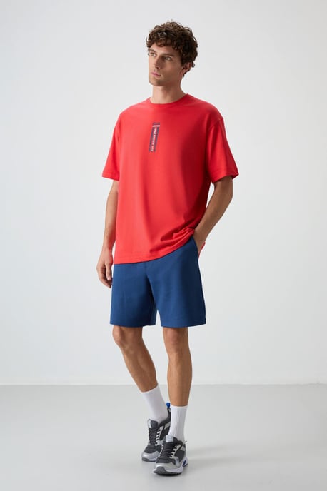 Överdimensionerad T-shirt med tryck i bomull, rund hals - Image 4