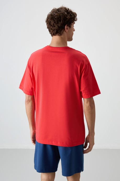 Överdimensionerad T-shirt med tryck i bomull, rund hals - Image 5