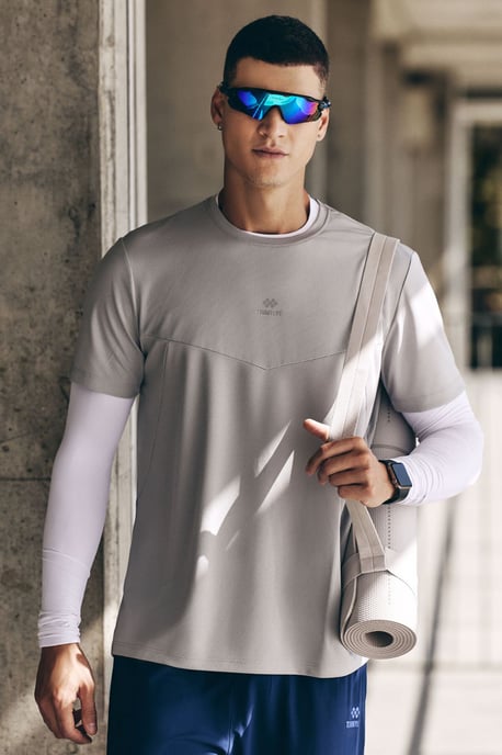 Heren Effen Polyester Ronde Hals T-shirt - Image 1