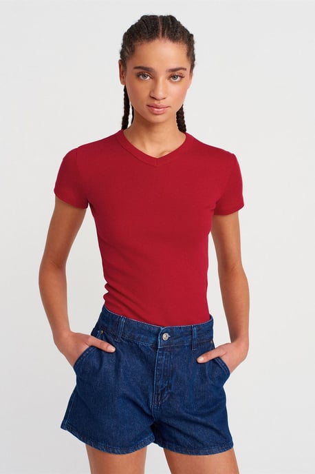 Slim Fit Katoenen V-Hals T-Shirt - Image 1