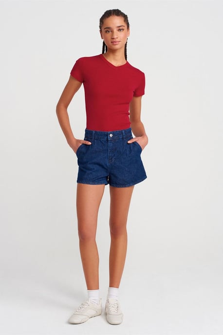Slim Fit Katoenen V-Hals T-Shirt - Image 4