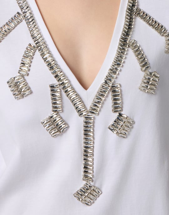 V-Neck T-Shirt Crystal Fringes Crystal - Image 3