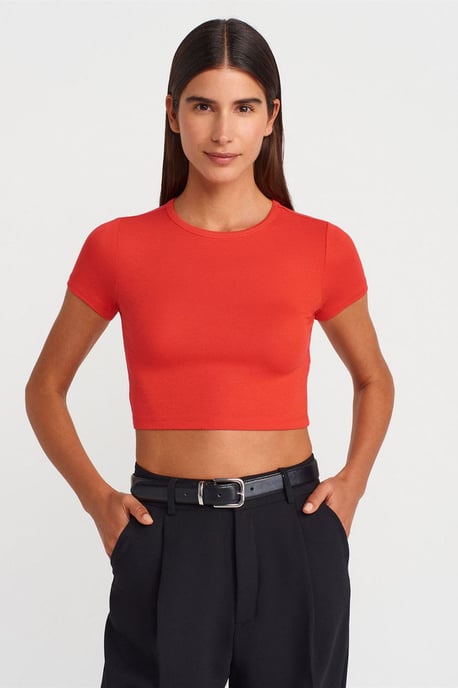 Dames Crop Slim-Fit Crew Neck T-shirt - Image 2