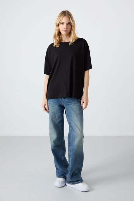 Oversized Katoen-Modal Rundhals T-shirt - Image 4