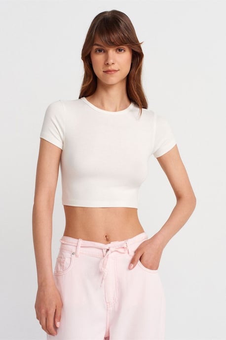 Dames Crop Slim-Fit Crew Neck T-Shirt - Image 1