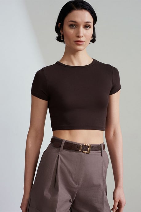 Dames Crop Slim-Fit Crew Neck T-Shirt - Image 3