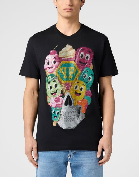 Round Neck T-Shirt Little Ice Cream Skull Skull - Image 2