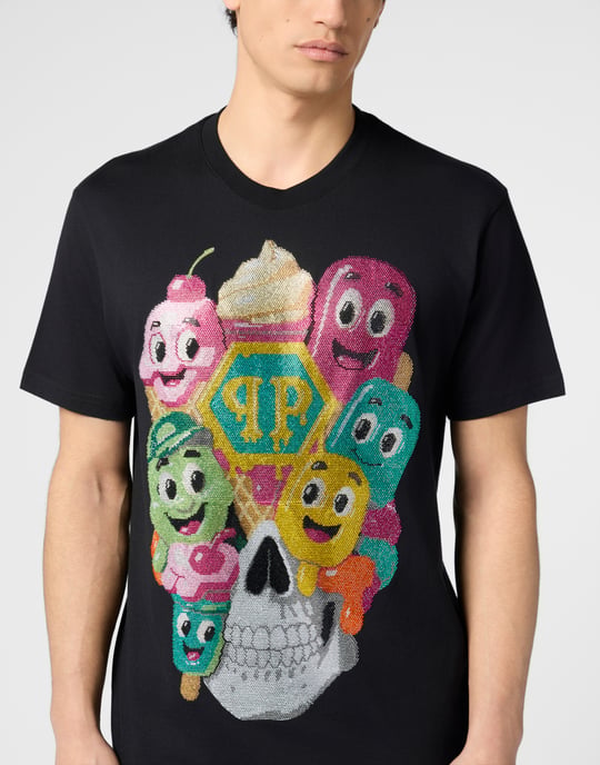 Round Neck T-Shirt Little Ice Cream Skull Skull - Image 3