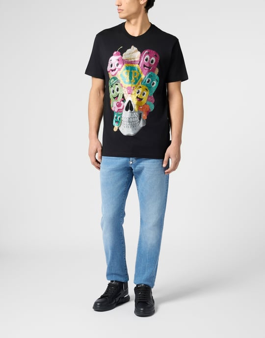 Round Neck T-Shirt Little Ice Cream Skull Skull - Image 4