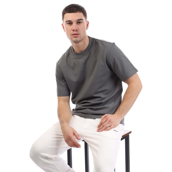 Hugo Heren Dapolino Logo Bedrukt Relaxed Fit T-shirt (Grijs) - Image 4