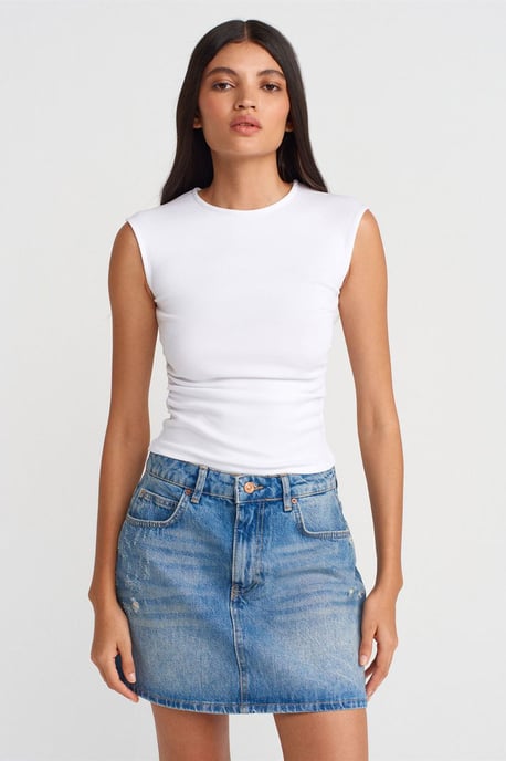 Dames Ribbel Mouwloze T-shirt met Ronde Hals - Image 1