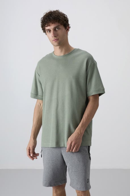 Heren Oversized Crew Neck T-Shirt Met Patch - Image 1