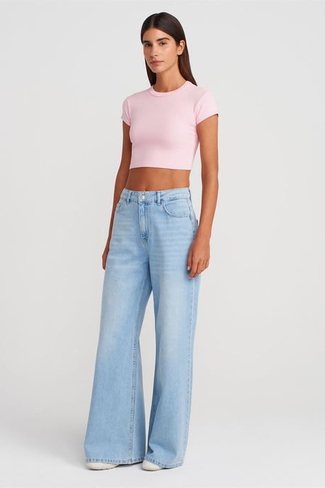 Vrouwen Slim Fit Cropped Crew Neck T-shirt - Image 3