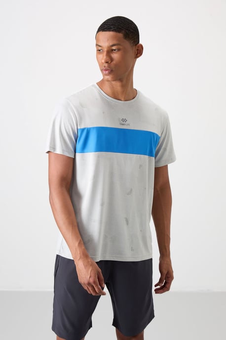 Herr T-shirt med färgblockering och rund hals - Image 4
