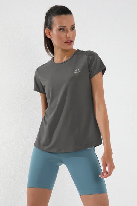 Dames Effen Korte Mouwen Rondhals T-Shirt - Image 1