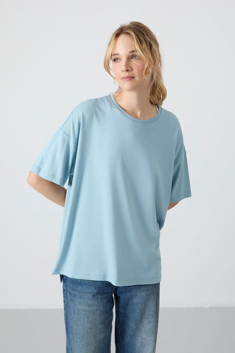 Overmaatse Katoen-Modal Ronde Hals T-Shirt - Image 4