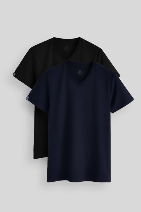 Heren Katoen Elastaan V-Hals T-Shirt - Image 1