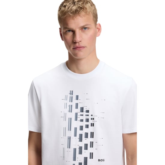 Boss T-shirt för män, geometriskt mönster, stretch, normal passform (Vit) - Image 4