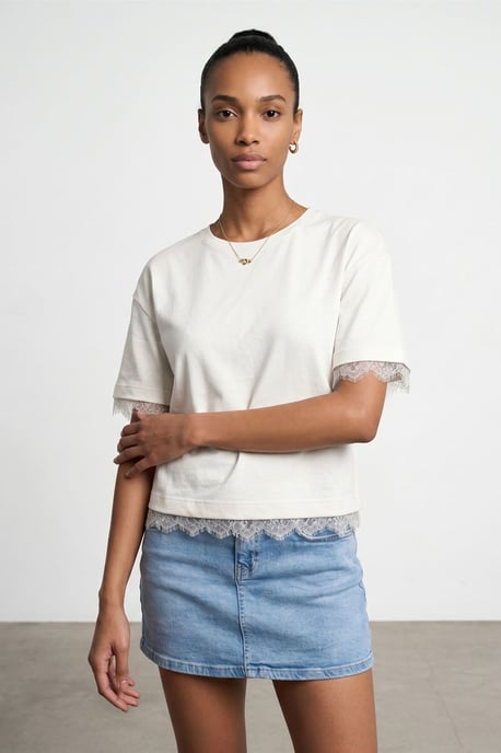Kvinnors T-shirt med rund hals i bomull och elastan - Image 3