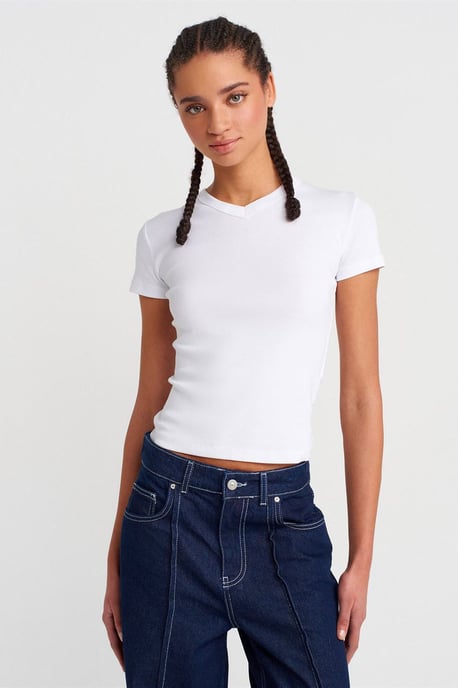 Slim Fit Katoenen V-hals T-shirt - Image 1