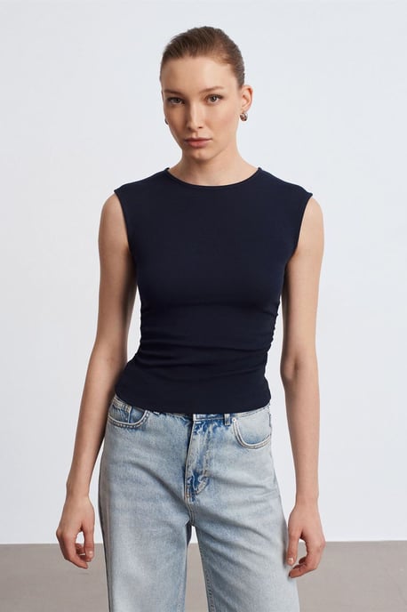 Dames Geribbelde Mouwloze T-shirt met Ronde Hals - Image 1