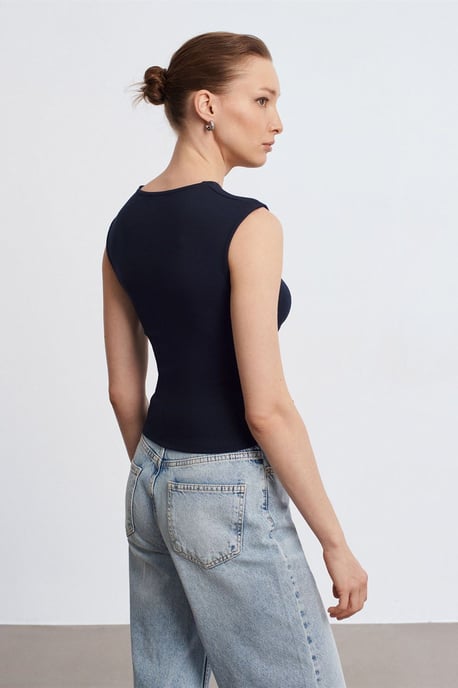 Dames Geribbelde Mouwloze T-shirt met Ronde Hals - Image 3