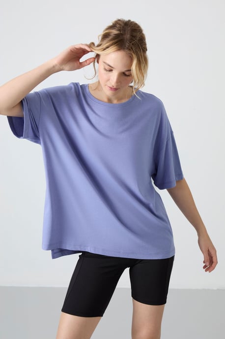 Overmaatse Katoen-Modal Crew Neck T-Shirt - Image 3