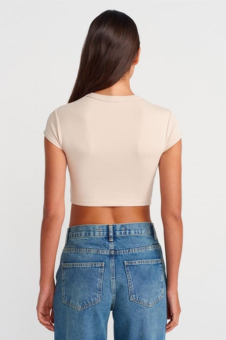 Dames Slim Fit Cropped Crew Neck T-Shirt - Image 2