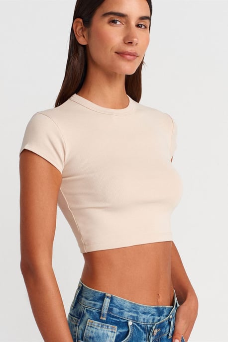 Dames Slim Fit Cropped Crew Neck T-Shirt - Image 3