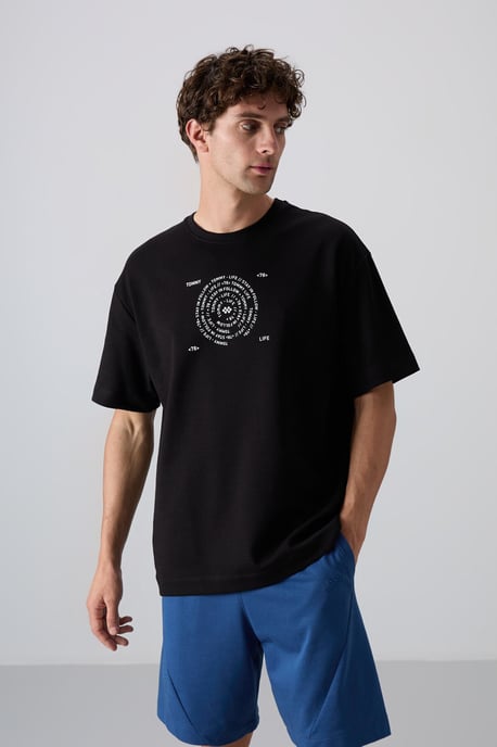 Överdimensionerad T-shirt i bomullsblandning med rund hals - Image 4