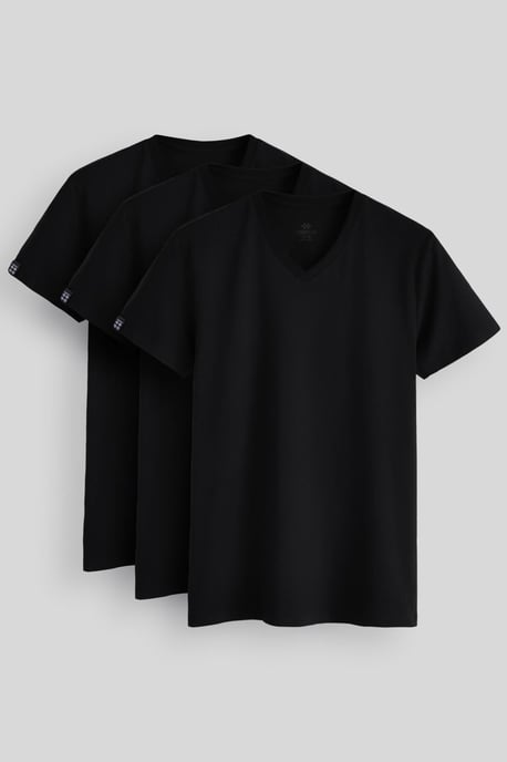Heren Katoen Elastaan V-Hals T-Shirt - Image 1