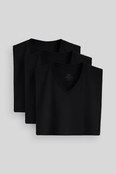 Heren Katoen Elastaan V-Hals T-Shirt - Image 2
