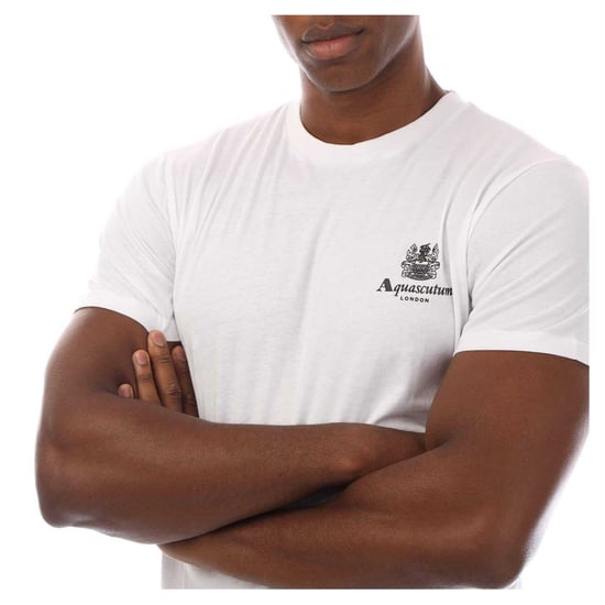 Aquascutum Heren London Borstlogo Crew Neck T-Shirt (Wit/Zwart) - Image 3