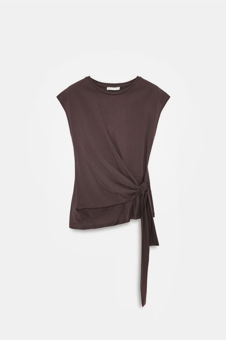 Dames Mouwloze Katoenen T-shirt met Ronde Hals en Strikdetail - Image 6