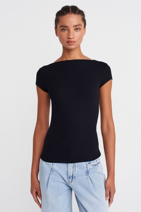 Kvinnors Ribbad Båtringad Slim Fit T-shirt - Image 1
