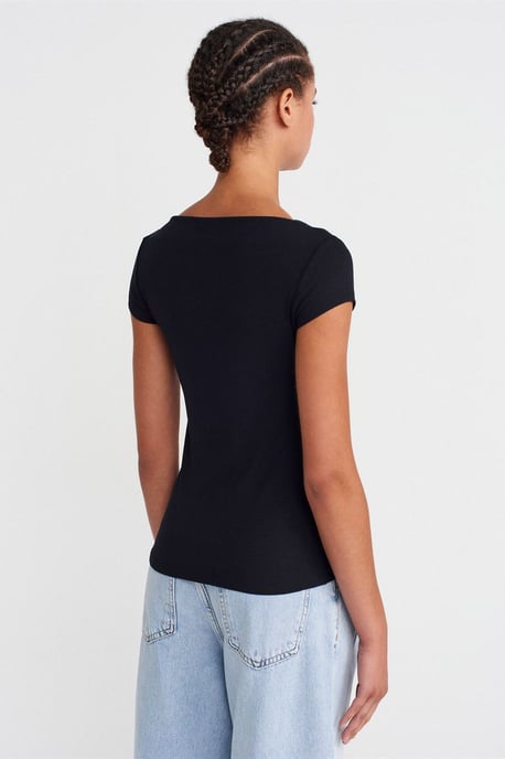 Kvinnors Ribbad Båtringad Slim Fit T-shirt - Image 2